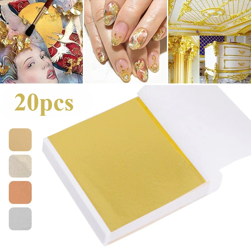Nail Foil Transfer - 20 Pcs Gold Leaf Sheets: Versatile