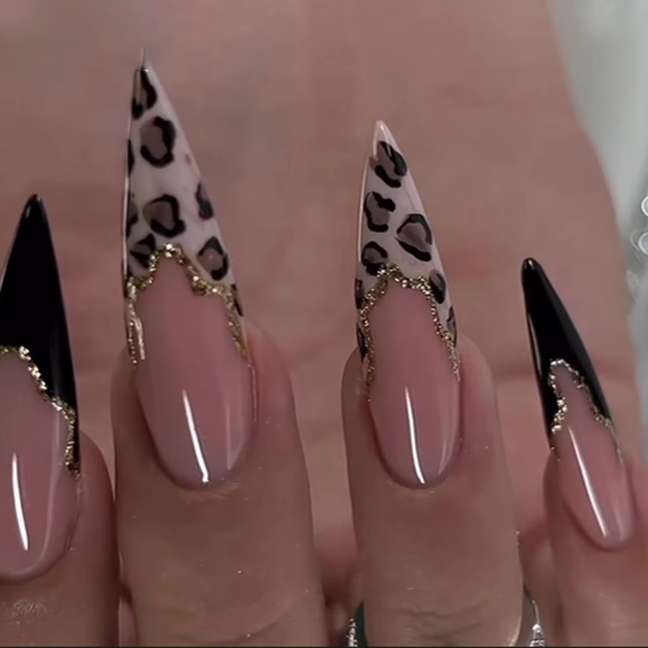 Nail Art Leopard - Leopard Print Long Pointed Fake Nails