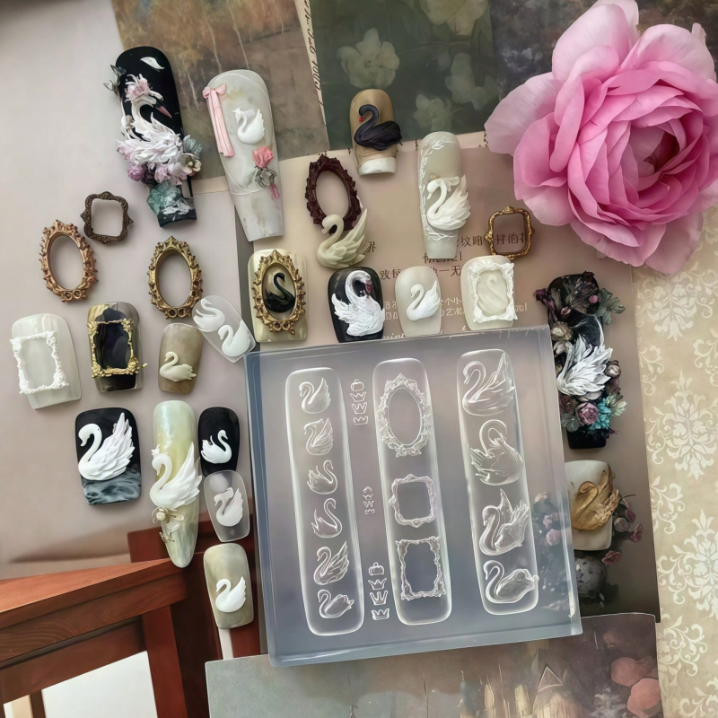 Nail Art Elegant - Elegant Swan Crown Nail Art Mold