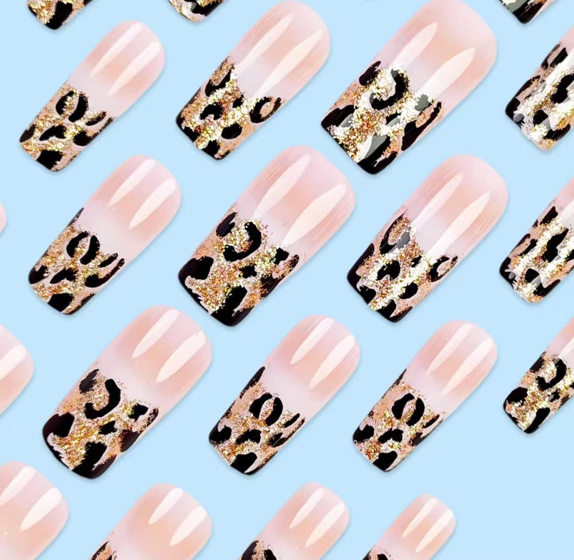 Nail Art Leopard - Leopard Print French Tip Press On