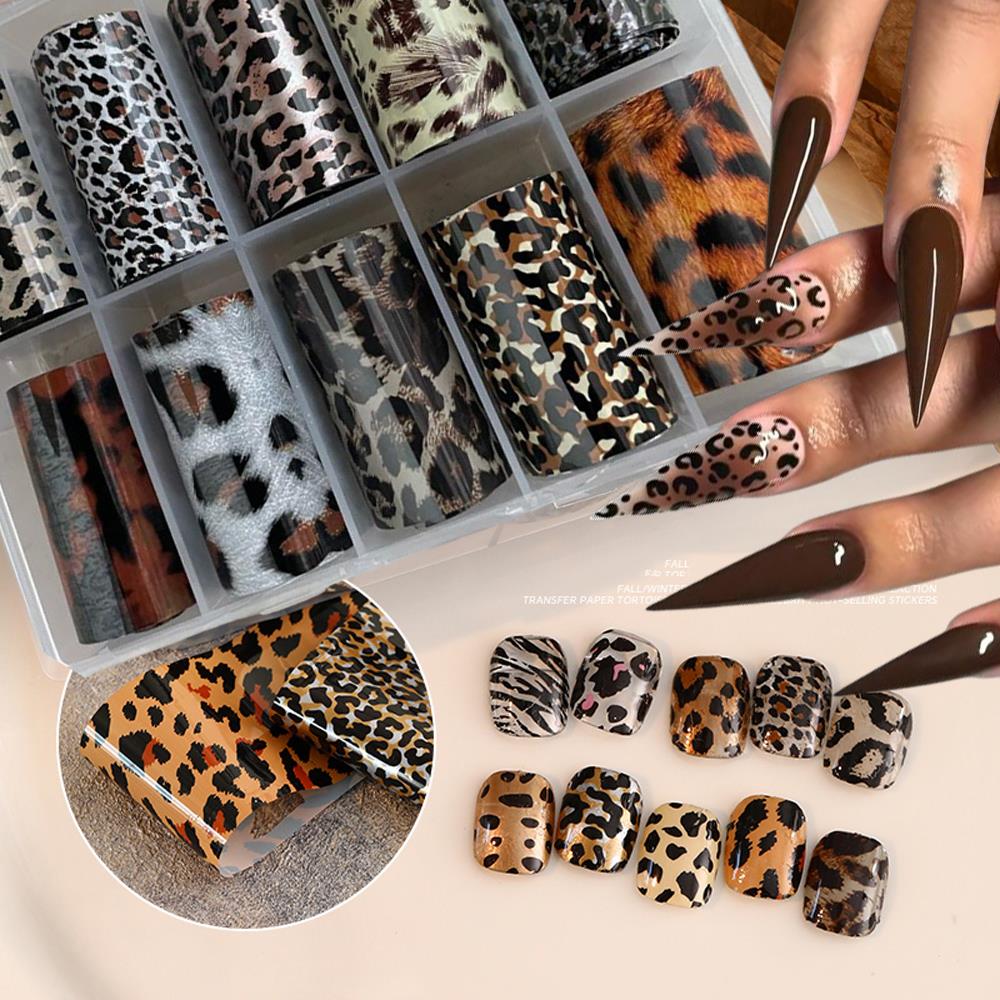 Nail Foil Transfer - 10Rolls/Box Brown Series Leopard Print Nail