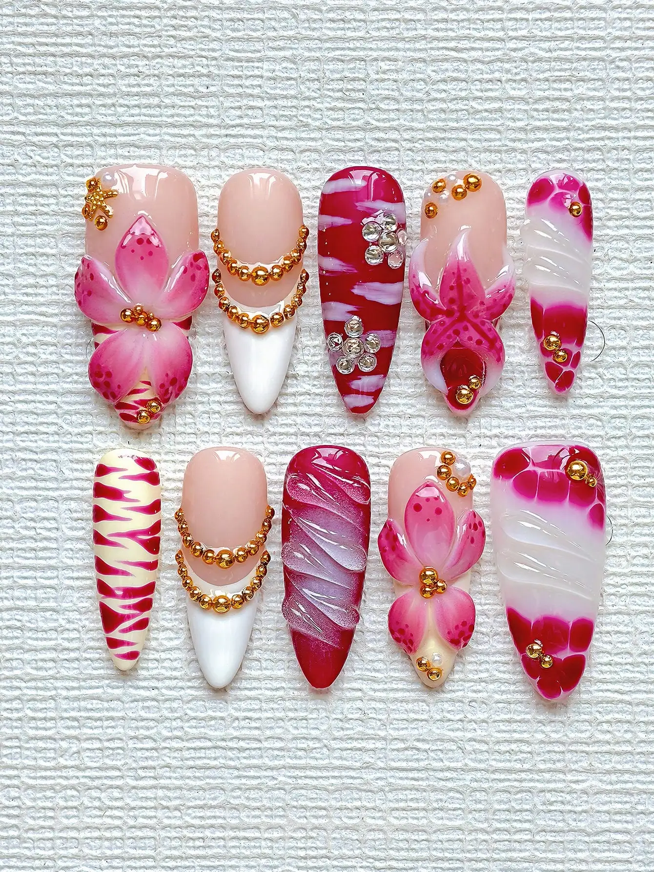 Nail Art Elegant - 10pcs Y2K Elegant Almond-Shaped Long Nail