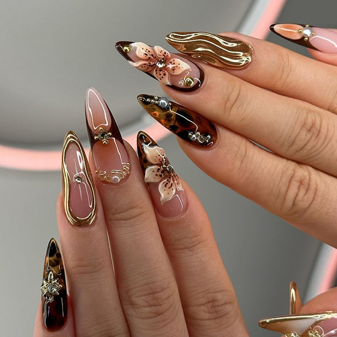 Nail Art Leopard - 24Pcs Almond Press on Fake Nails