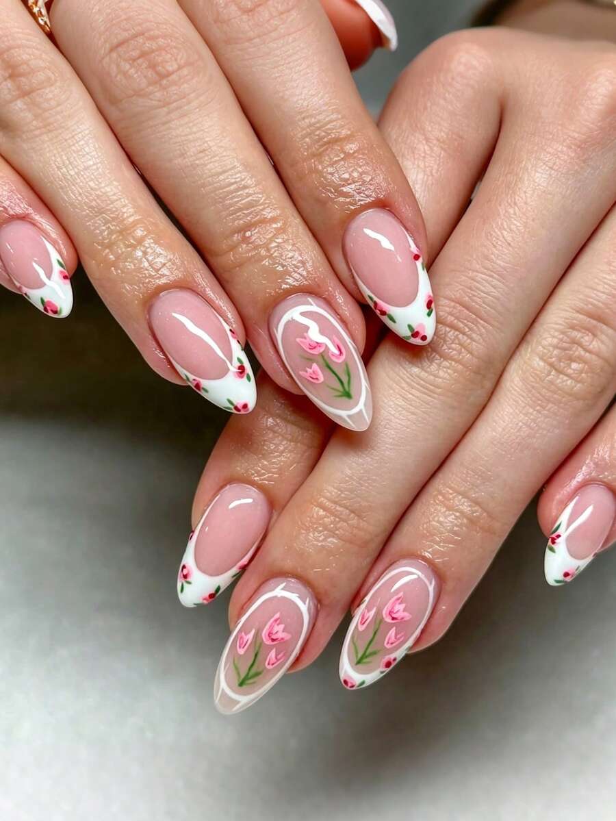 Nail Art Elegant - 24pcs Medium White French Stiletto Fake