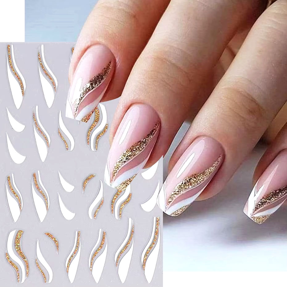 1pcs Gold Glitter French Desig - Nail Art Leopard ulasan dan harga