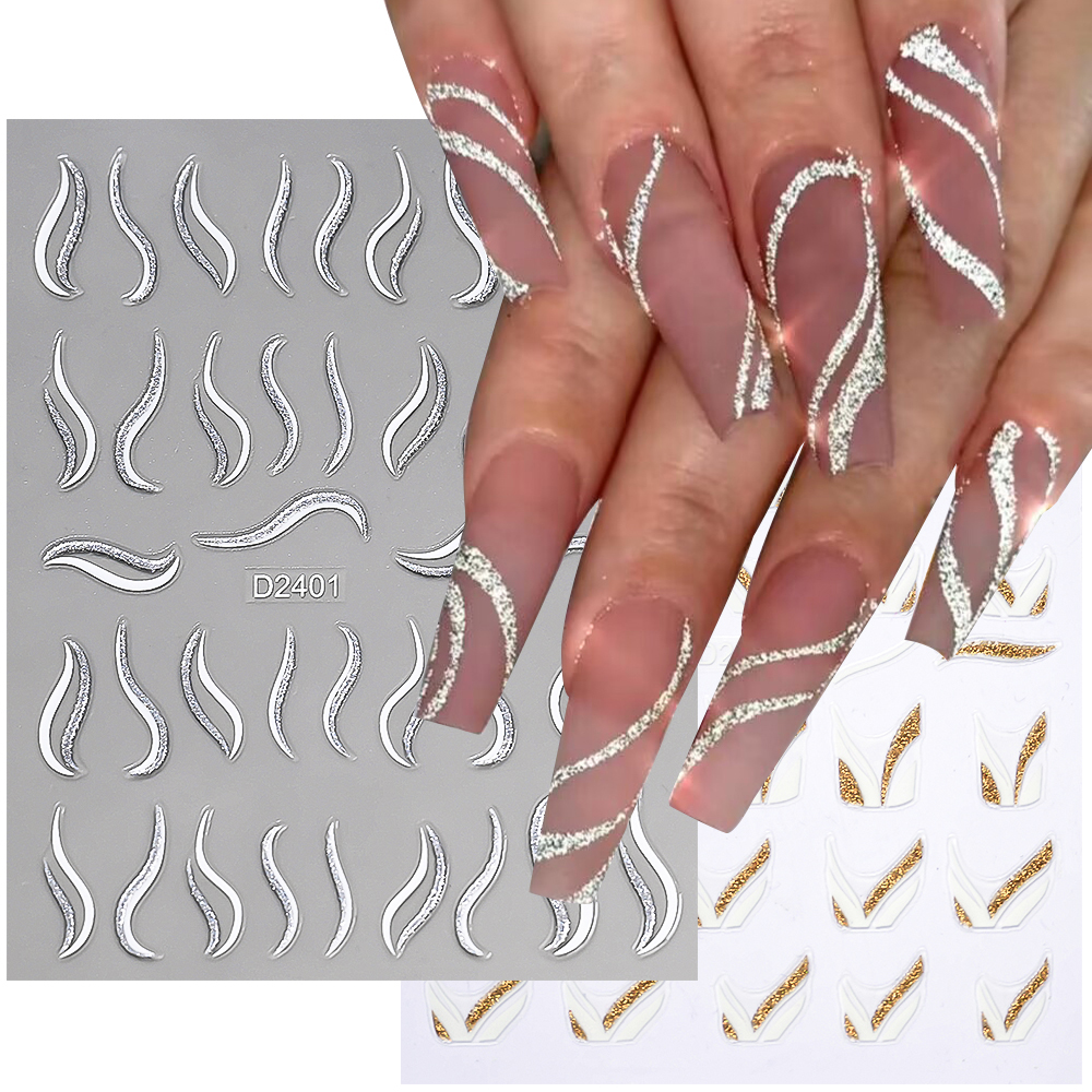 1pcs Gold Glitter French Desig - Nail Art Leopard ulasan dan harga