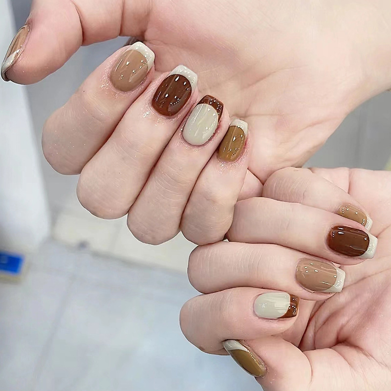 24Pcs Caramel Brown Ombre Glit - Nail Art Elegant ulasan dan harga