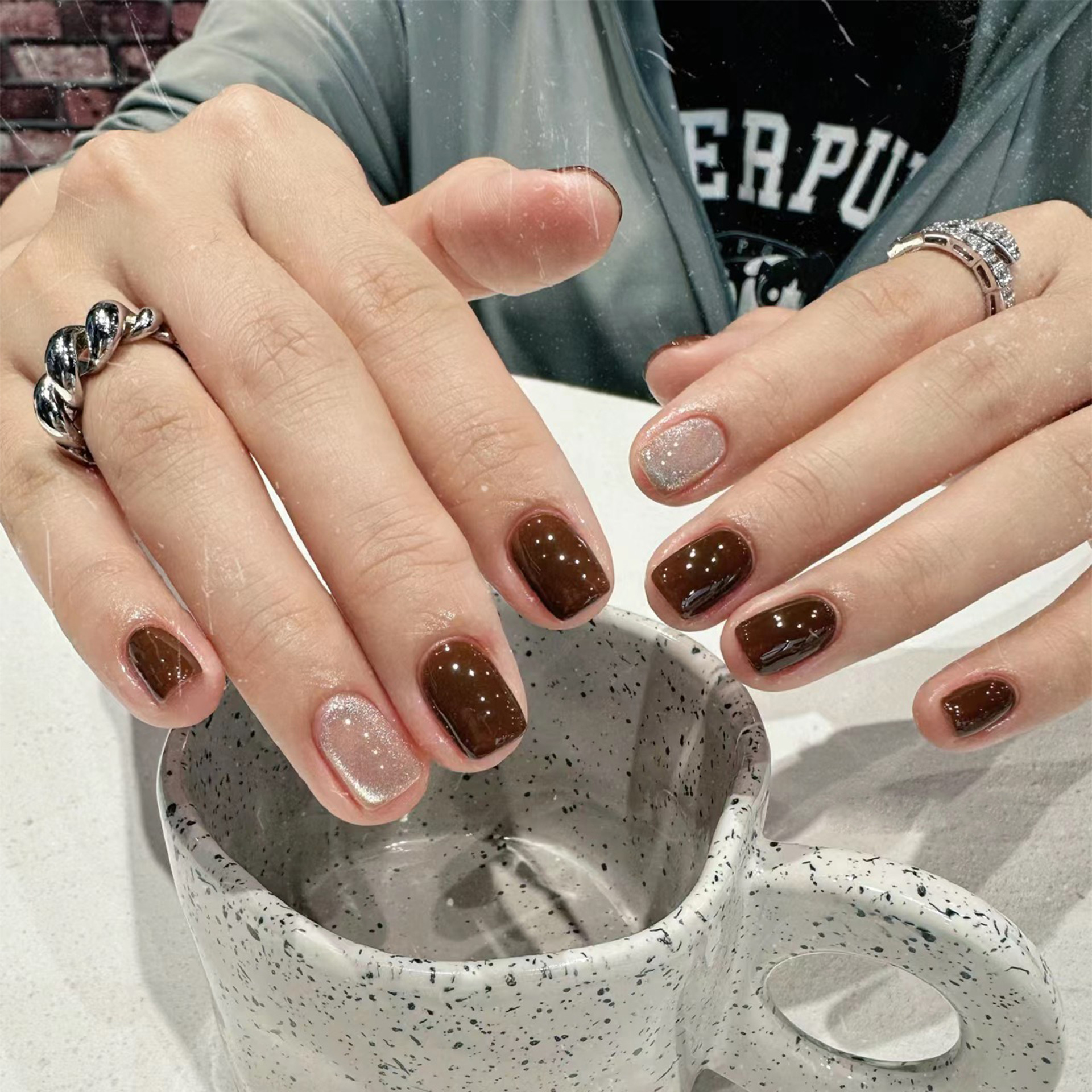 24Pcs Caramel Brown Ombre Glit - Nail Art Elegant ulasan dan harga