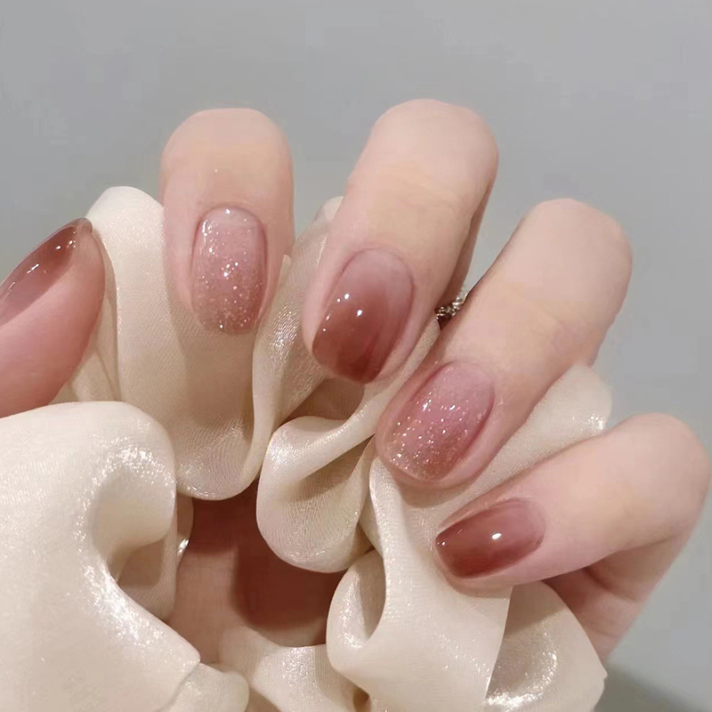 24Pcs Caramel Brown Ombre Glit - Nail Art Elegant ulasan dan harga