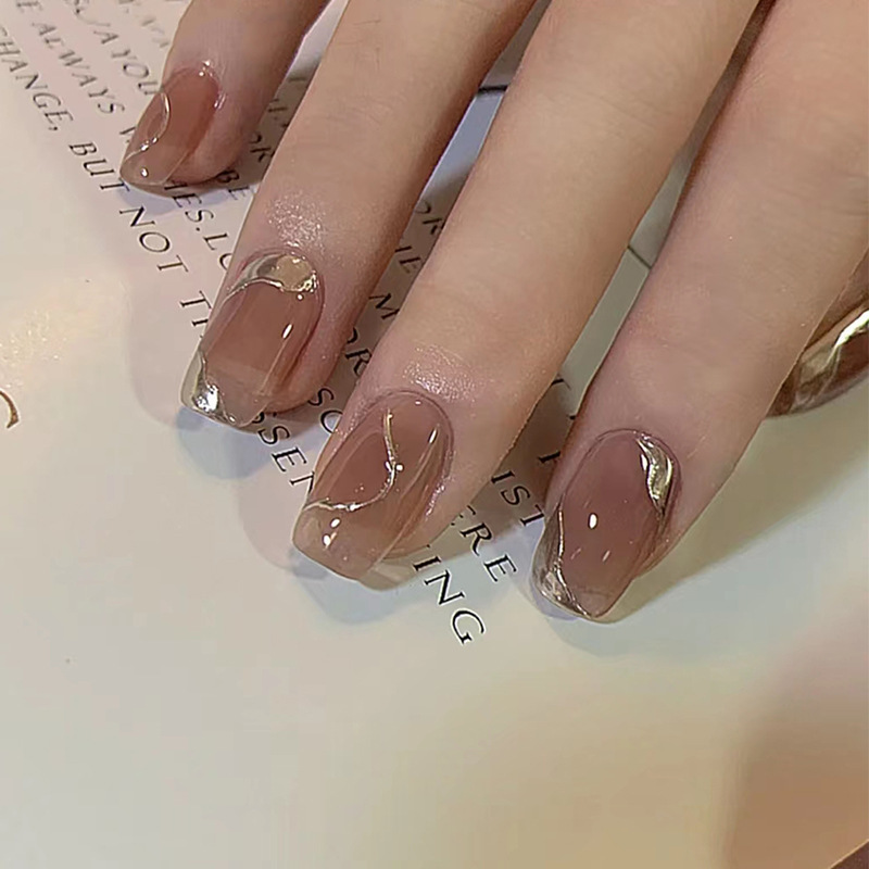 Nude Press On Nails with Silve - Nail Art Elegant ulasan dan harga