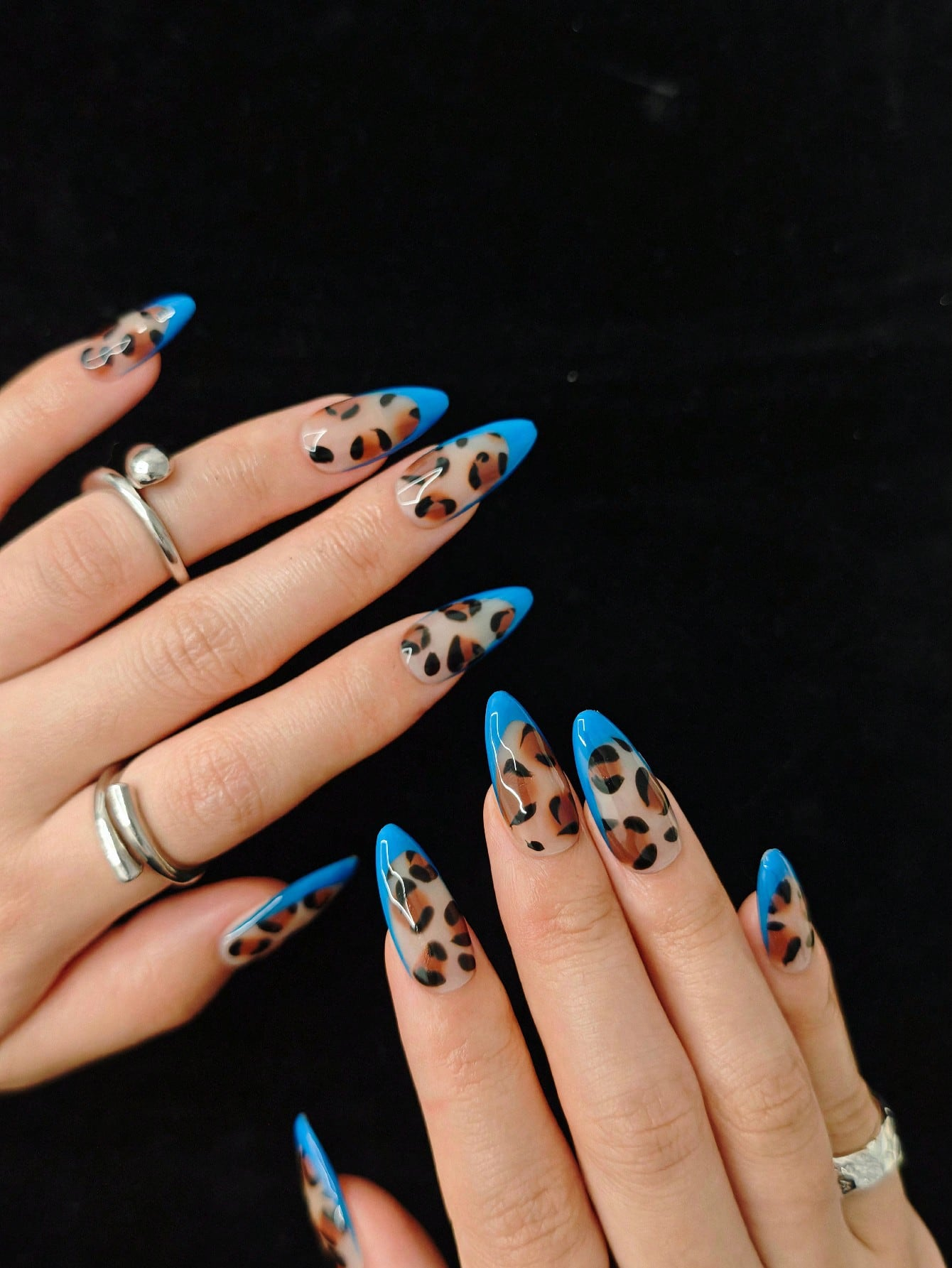 10pcs Handmade Blue French Leo - Nail Art Leopard ulasan dan harga