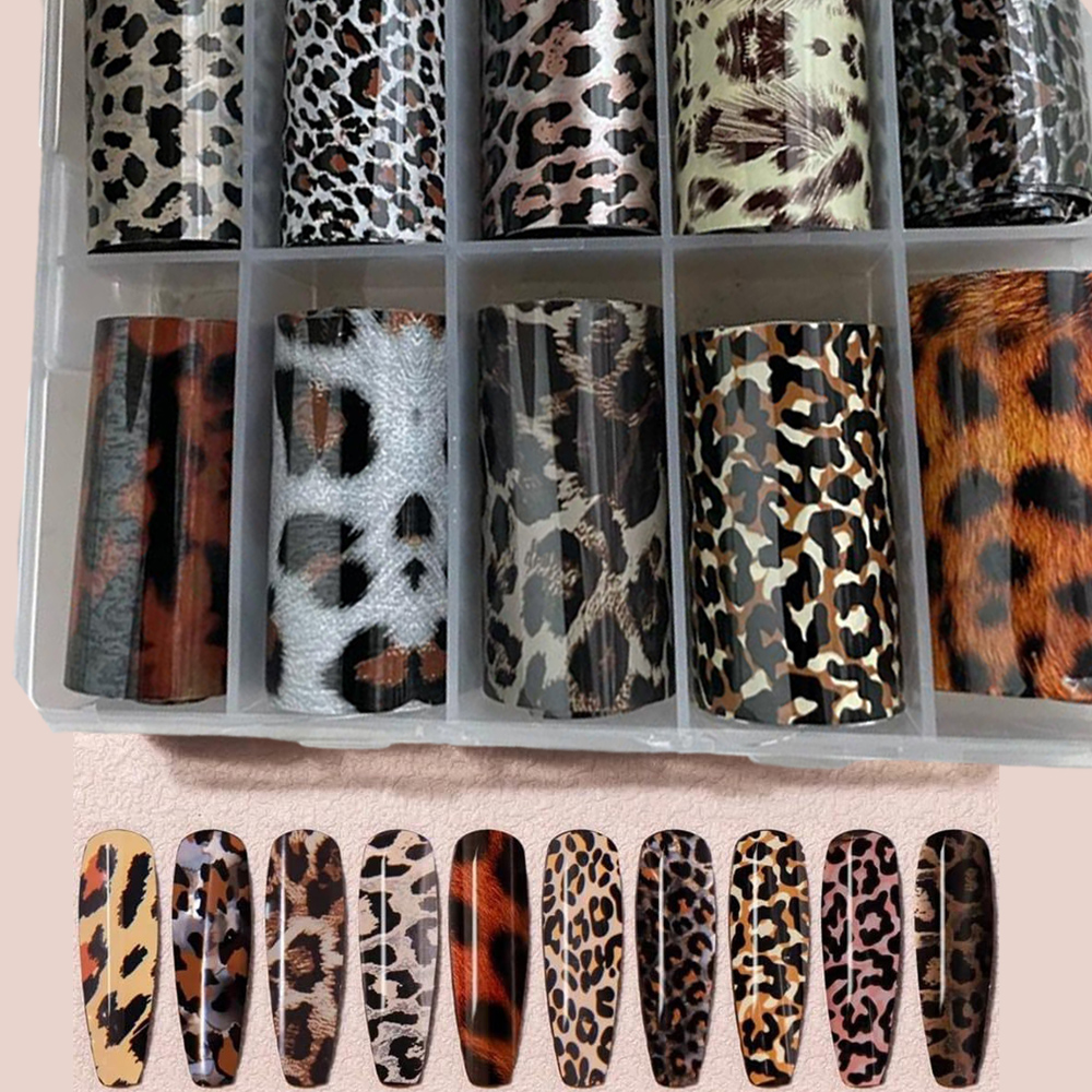 10Rolls/Box Brown Series Leopa - Nail Foil Transfer ulasan dan harga