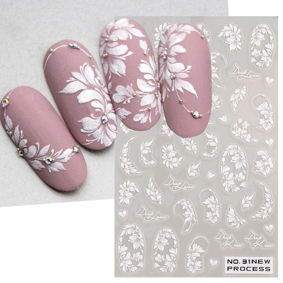 White Lace Flower Nail Art Sti - Nail Art Elegant ulasan dan harga
