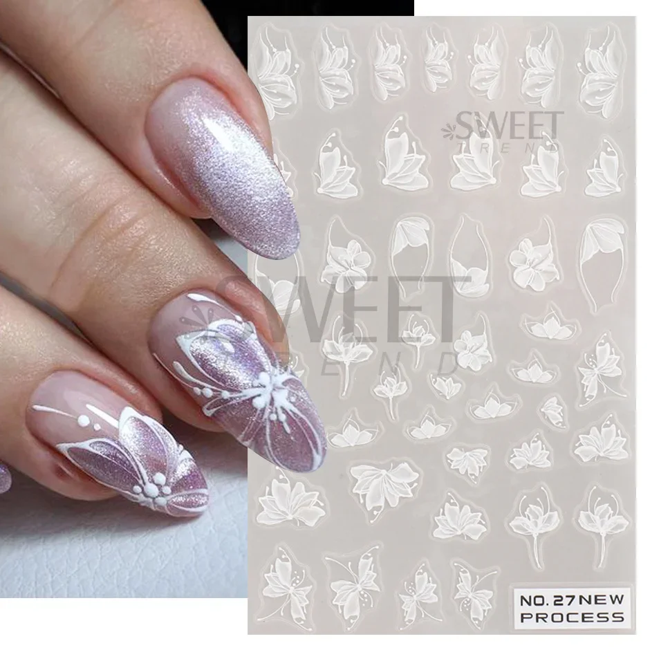White Lace Flower Nail Art Sti - Nail Art Elegant ulasan dan harga