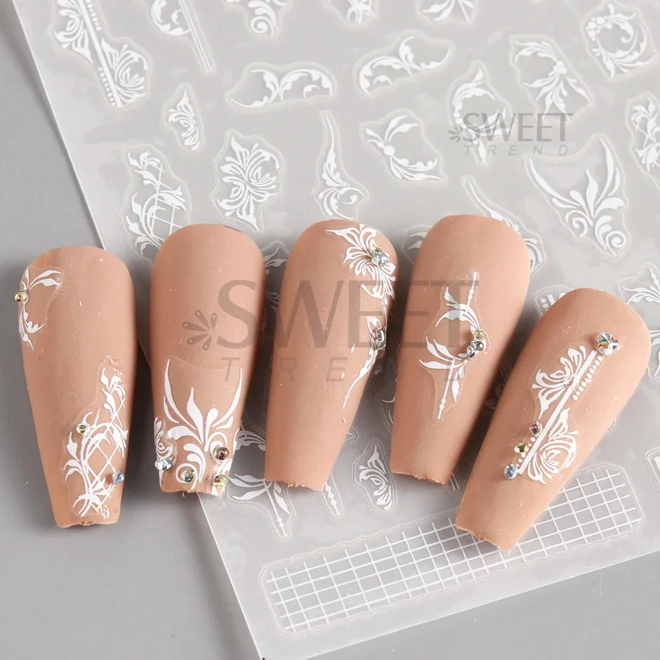 White Lace Flower Nail Art Sti - Nail Art Elegant ulasan dan harga
