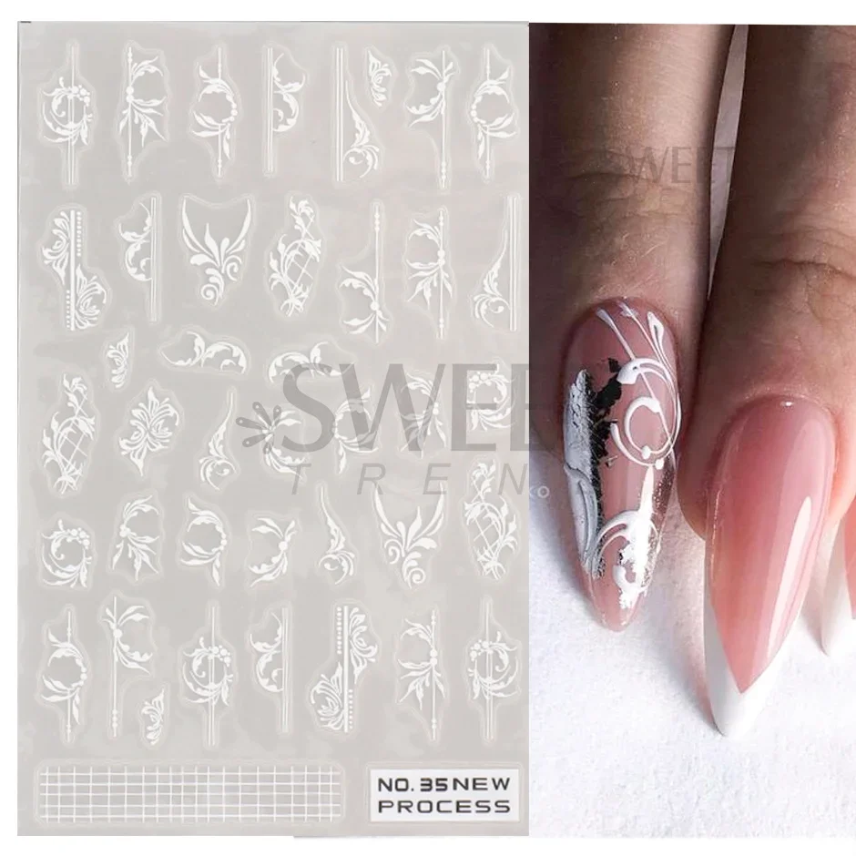 White Lace Flower Nail Art Sti - Nail Art Elegant ulasan dan harga