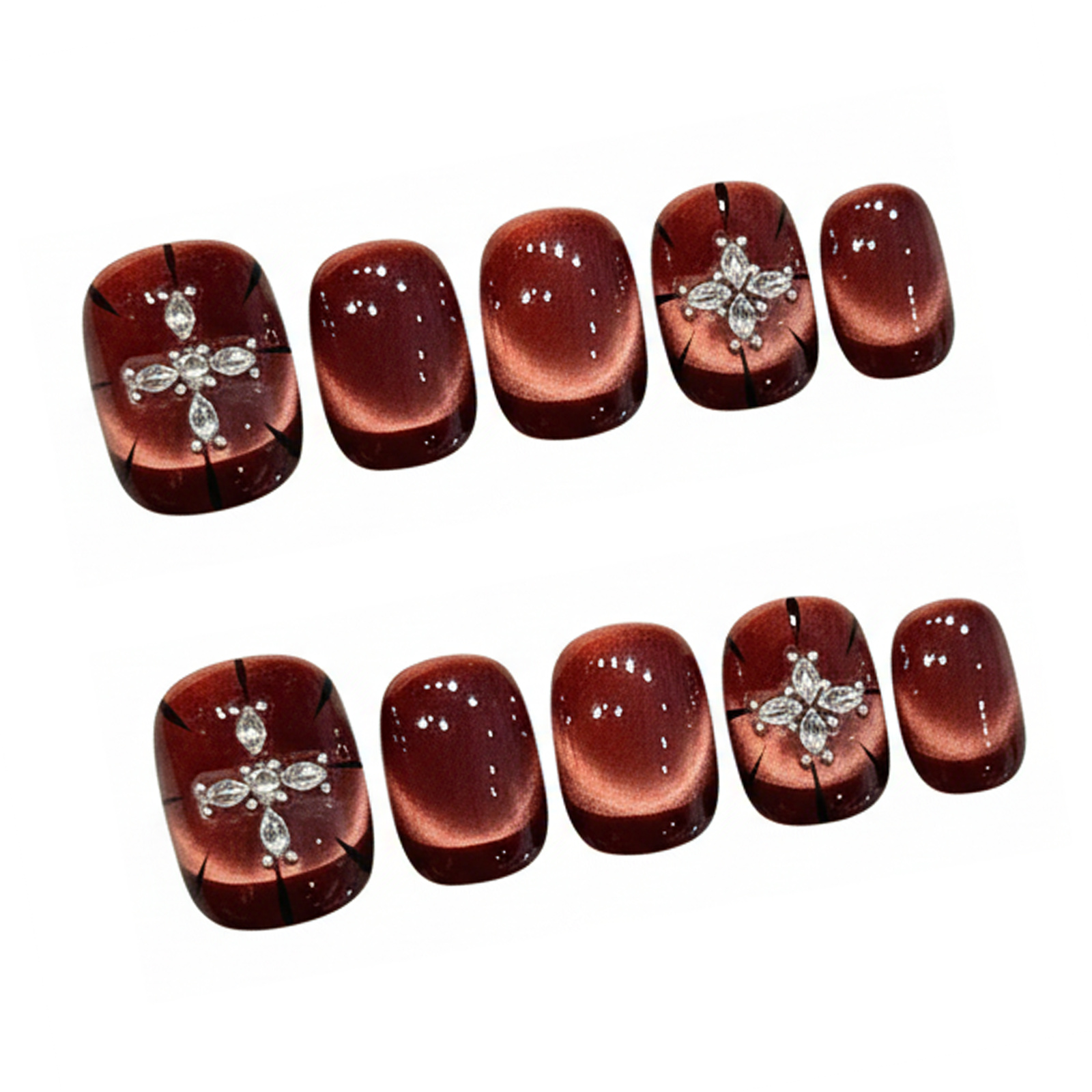10pcs Wine-red Cat's Eye Press - Nail Art Elegant ulasan dan harga