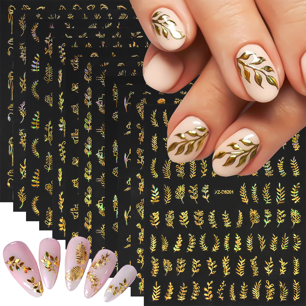 12pcs/set 3D Shiny Leaf Flower - Nail Art Leopard ulasan dan harga