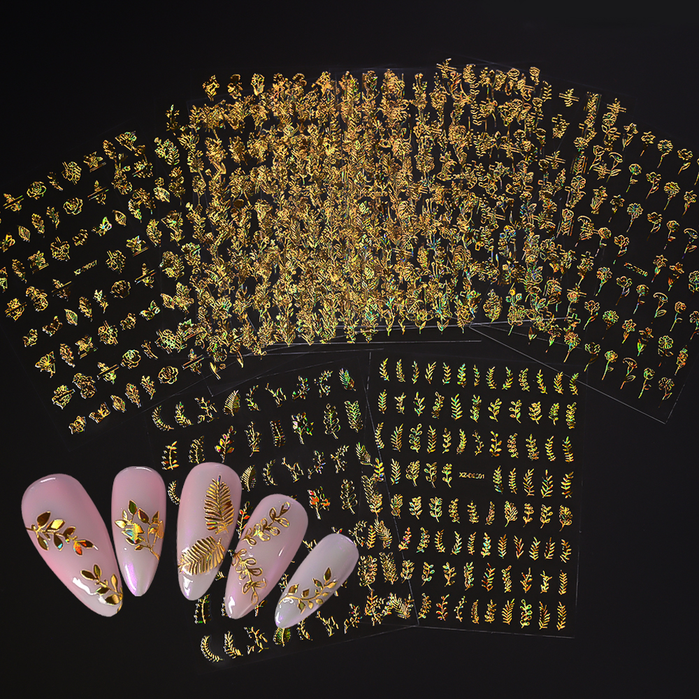 12pcs/set 3D Shiny Leaf Flower - Nail Art Leopard ulasan dan harga