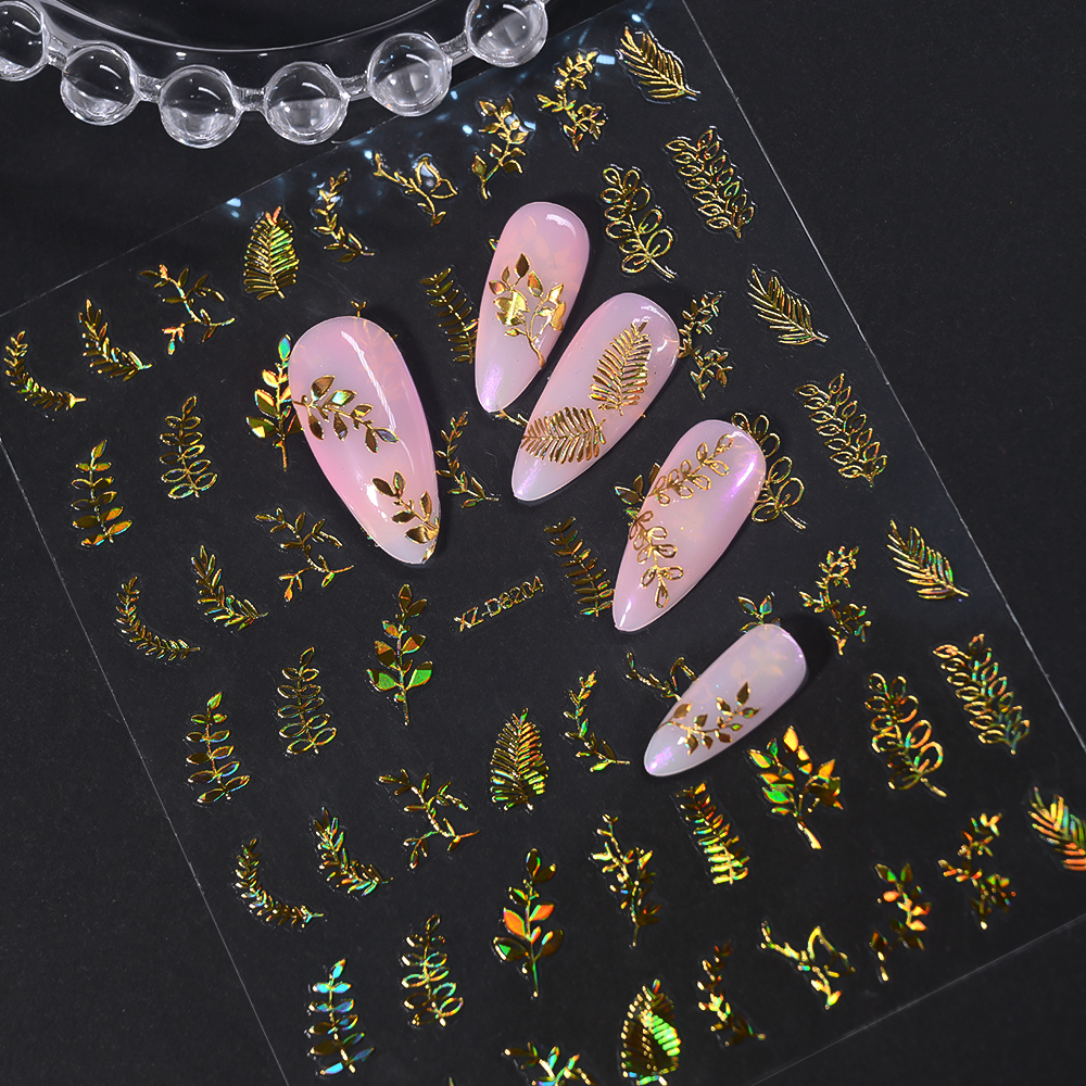 12pcs/set 3D Shiny Leaf Flower - Nail Art Leopard ulasan dan harga