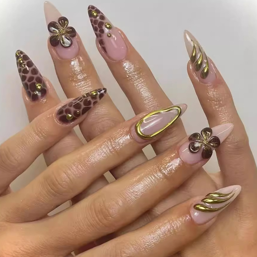 24Pcs Almond Press on Fake Nai - Nail Art Leopard ulasan dan harga