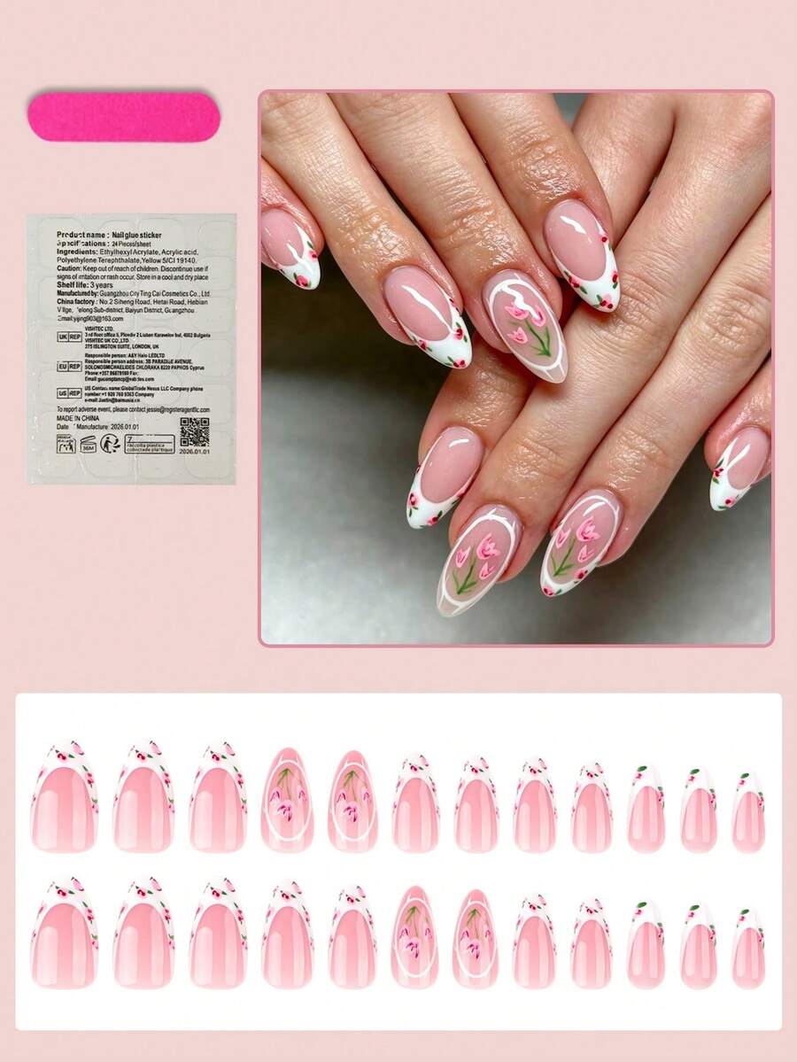 24pcs Medium White French Stil - Nail Art Elegant ulasan dan harga