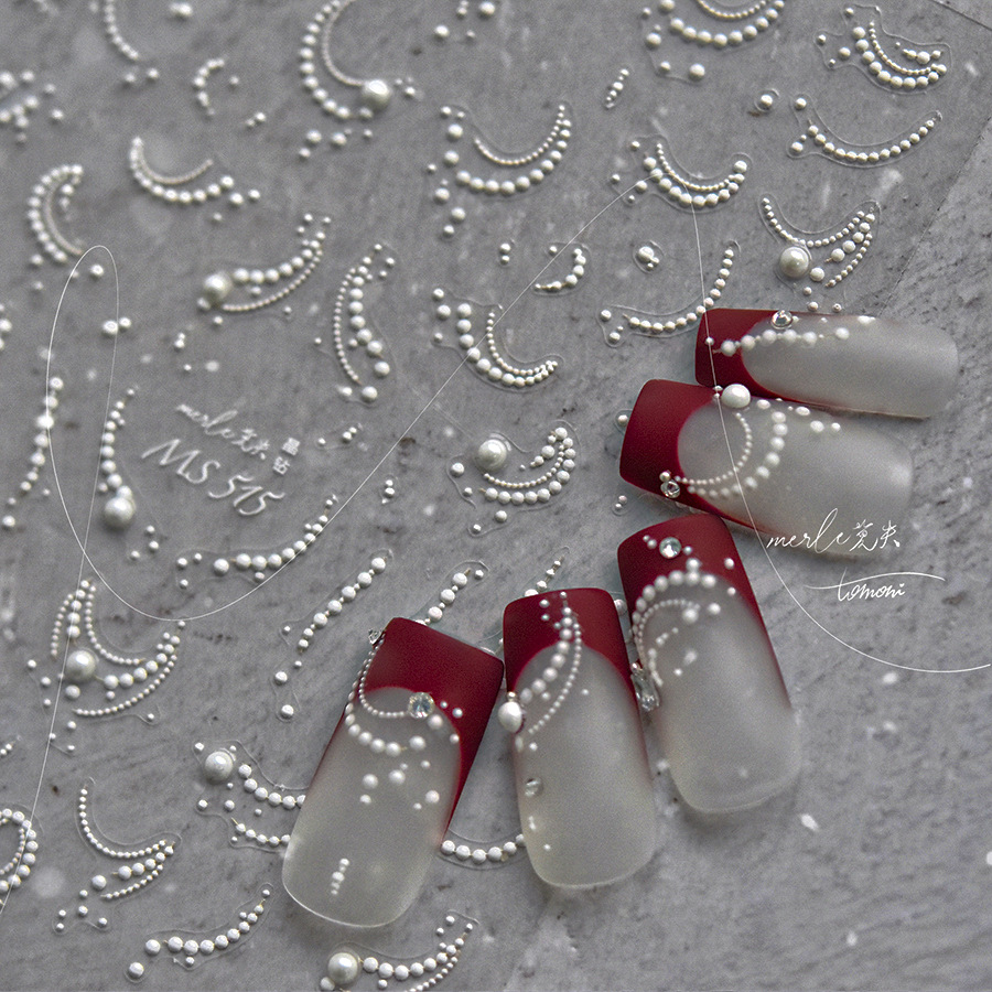 1pcs White 5D Pearl Lace Wave  - Nail Art Elegant ulasan dan harga